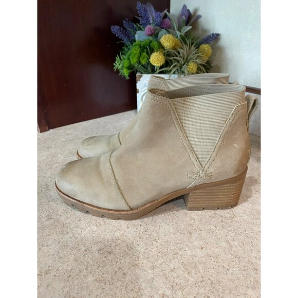 New Sorel Womens Tan Cate Chelsea Ankle Booties Size 7.5 With Block Heel - Picture 7 of 7